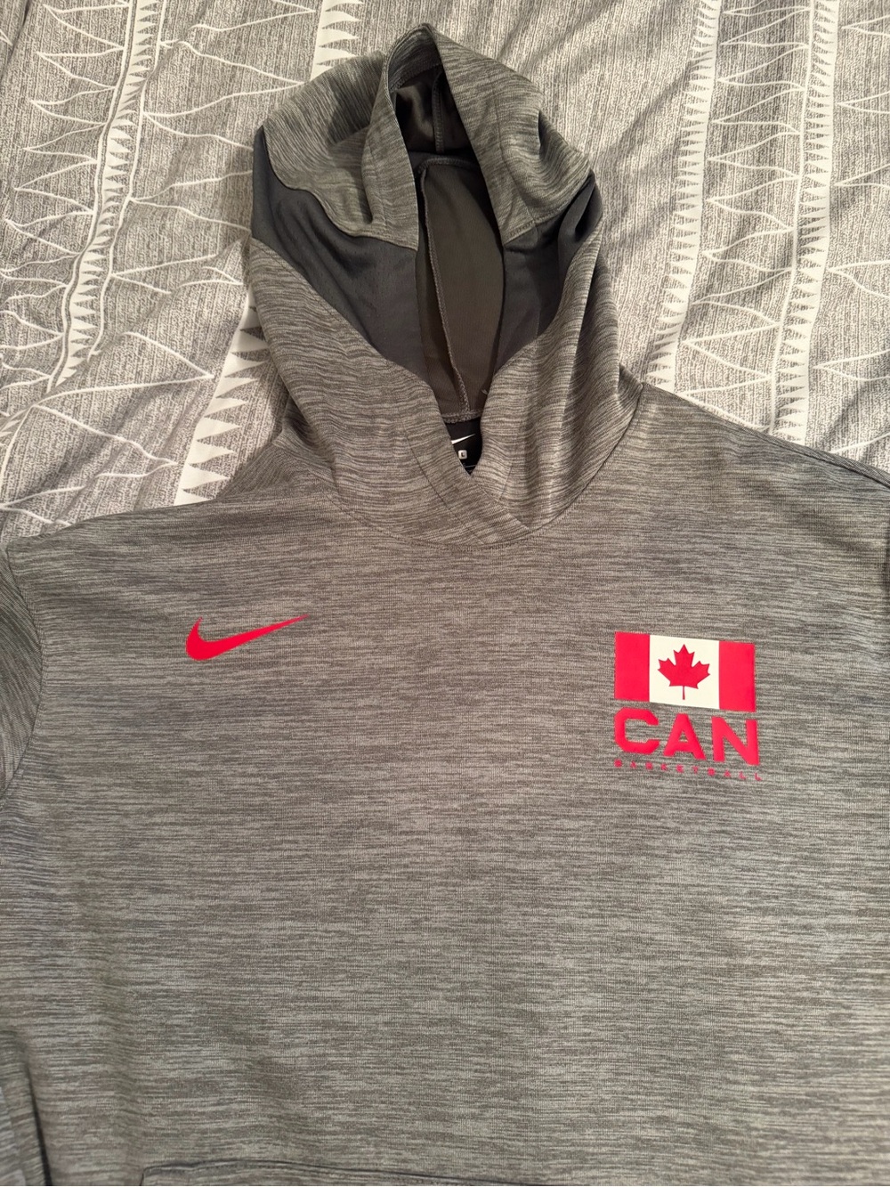 Nike Men’s Gray Hooded Sweatshirt with Red CAN Patch - Picture 2 of 4